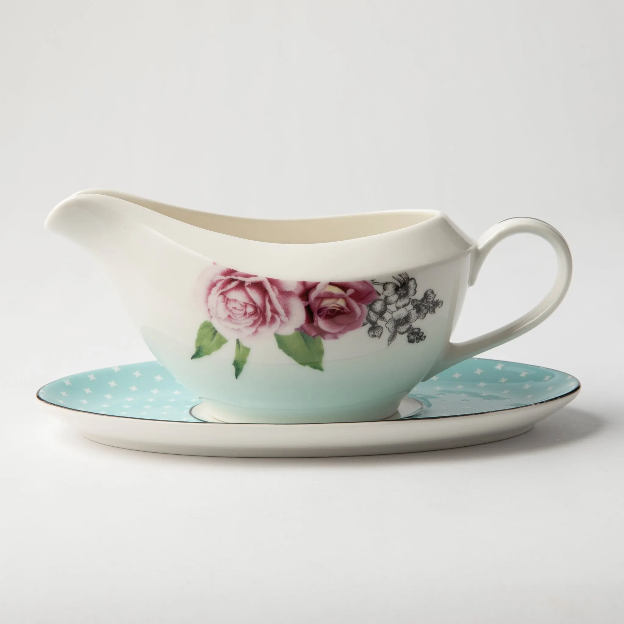 JENNA CLIFFORD - Wavy Rose Gravy Boat With Saucer