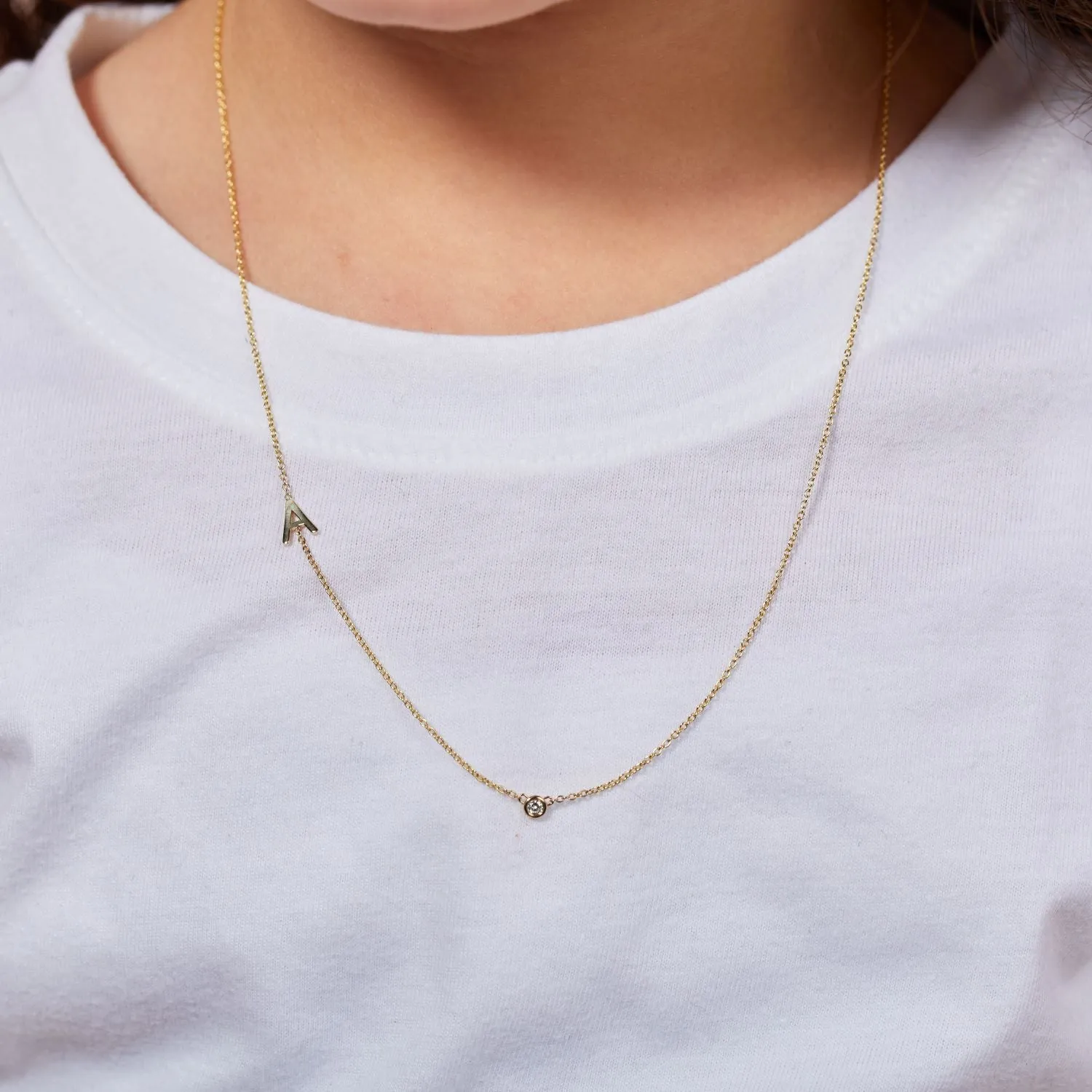 Kids Single Letter Diamond Bezel Necklace