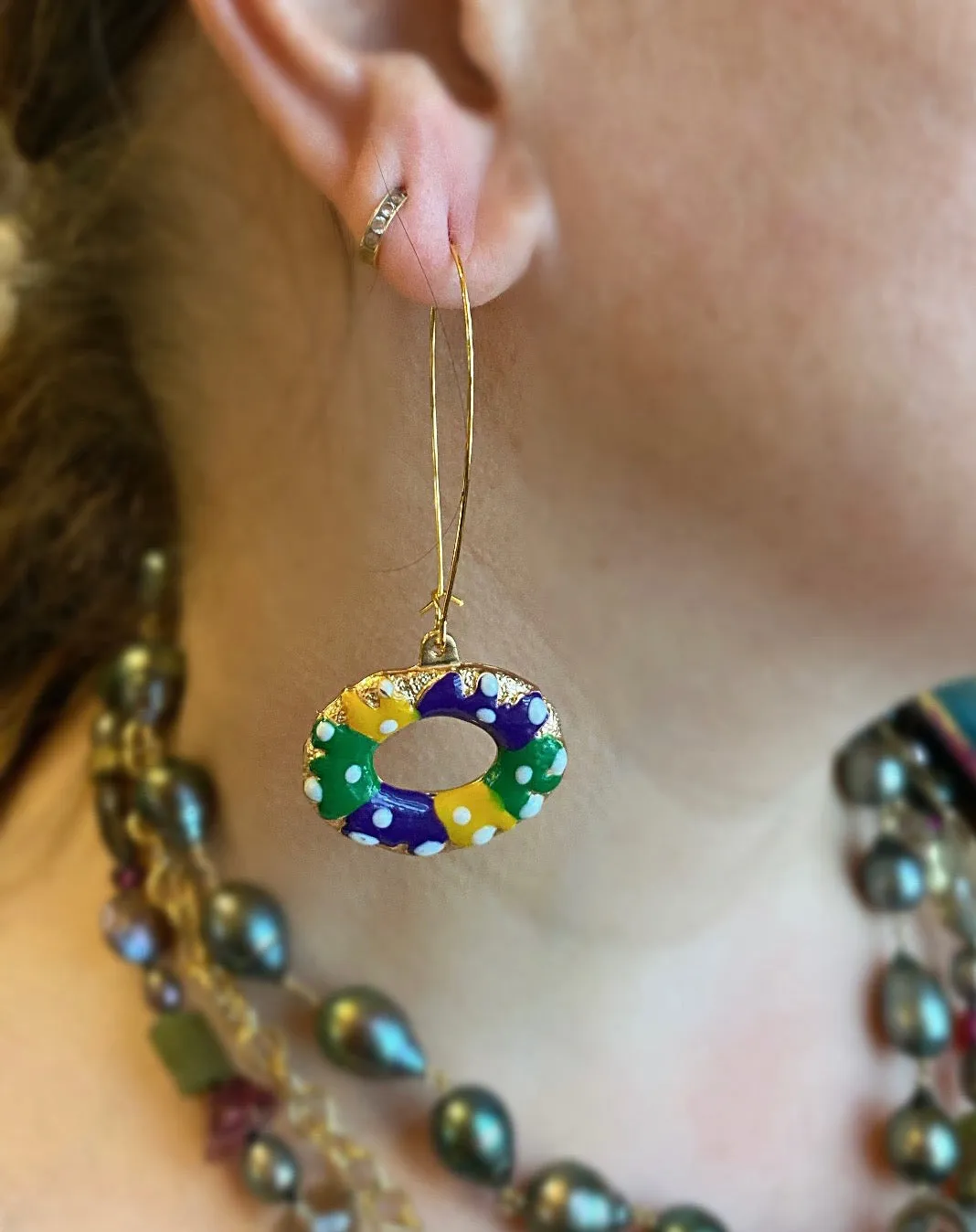 King Cake Mardi Gras Earrings