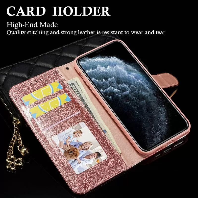 Leather Glitter Rhinestone Flip Case For Samsung