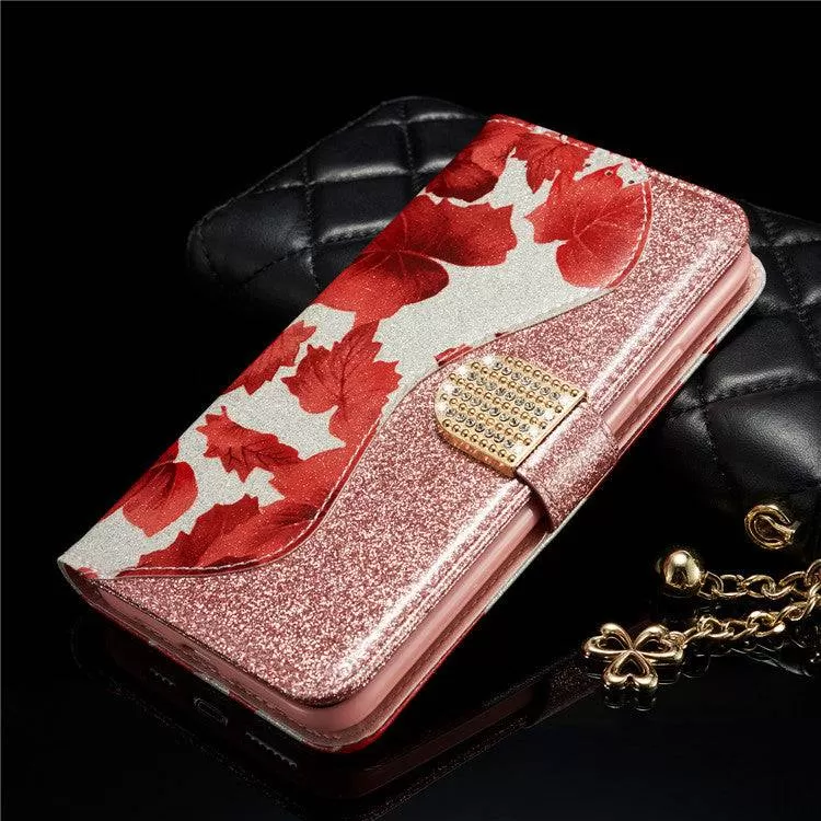 Leather Glitter Rhinestone Flip Case For Samsung