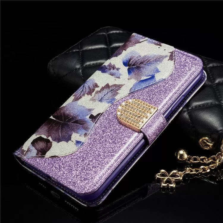 Leather Glitter Rhinestone Flip Case For Samsung