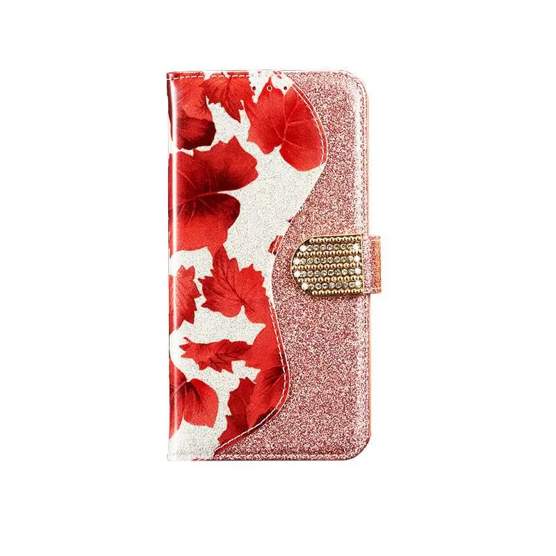 Leather Glitter Rhinestone Flip Case For Samsung