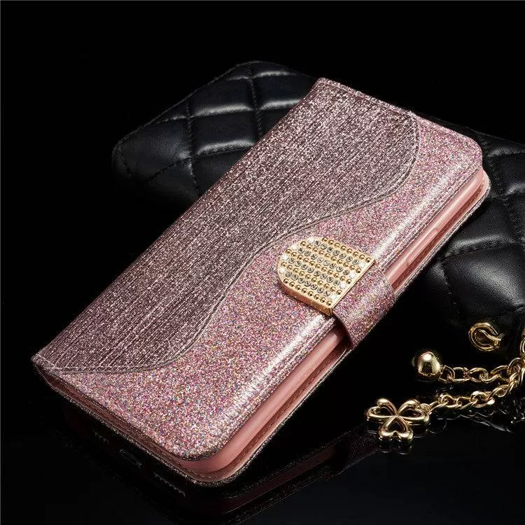 Leather Glitter Rhinestone Flip Case For Samsung