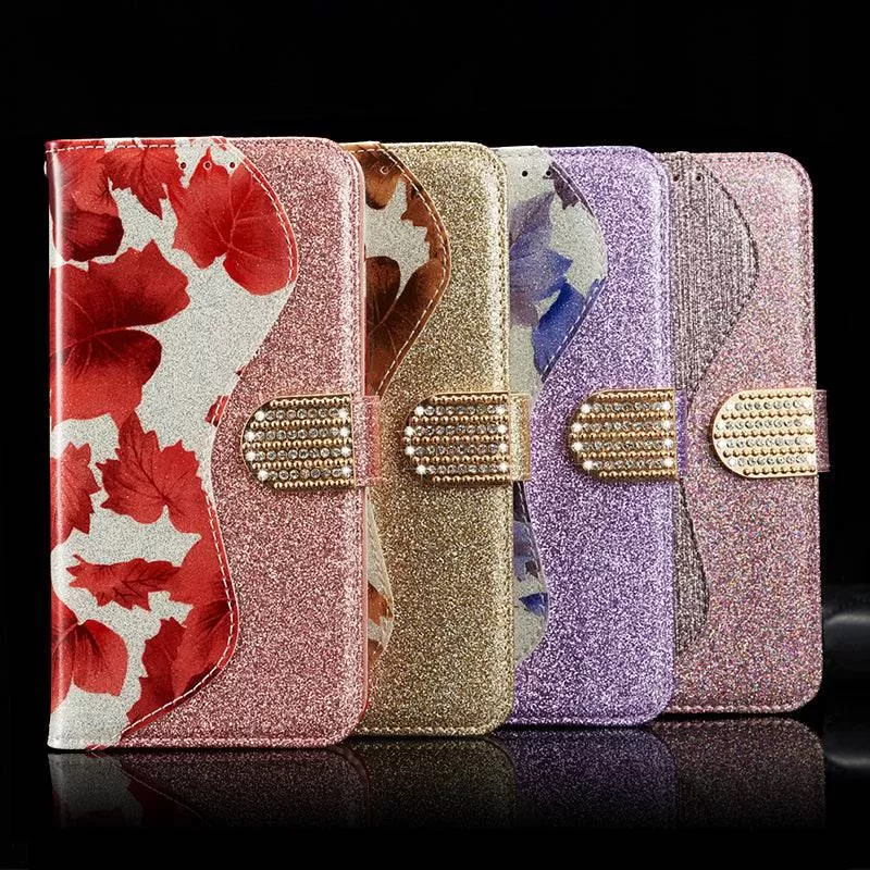 Leather Glitter Rhinestone Flip Case For Samsung