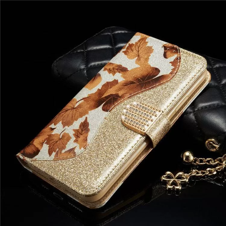 Leather Glitter Rhinestone Flip Case For Samsung