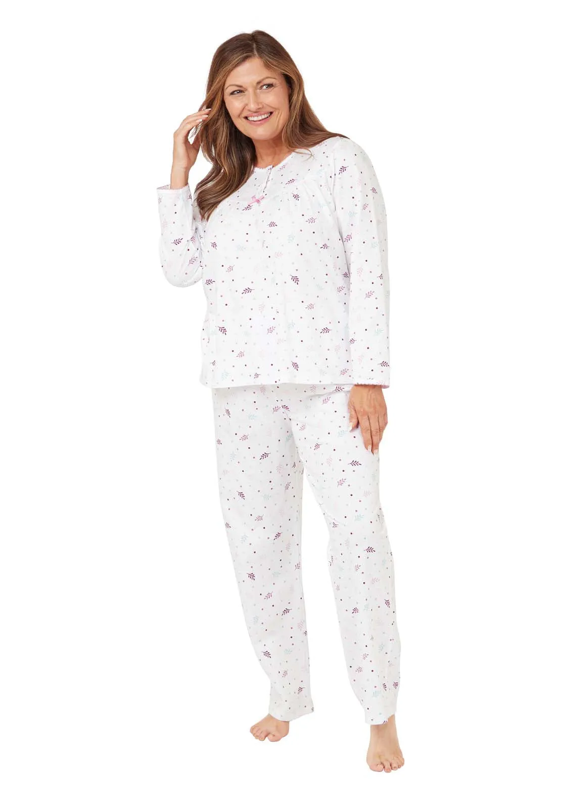 Long Sleeve Cotton Round Neck Pj - Pink