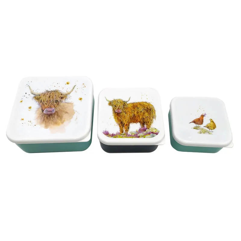 Lunch Boxes Set of 3 (M/L/XL) - Jan Pashley Highland Coo Cow LBOX93