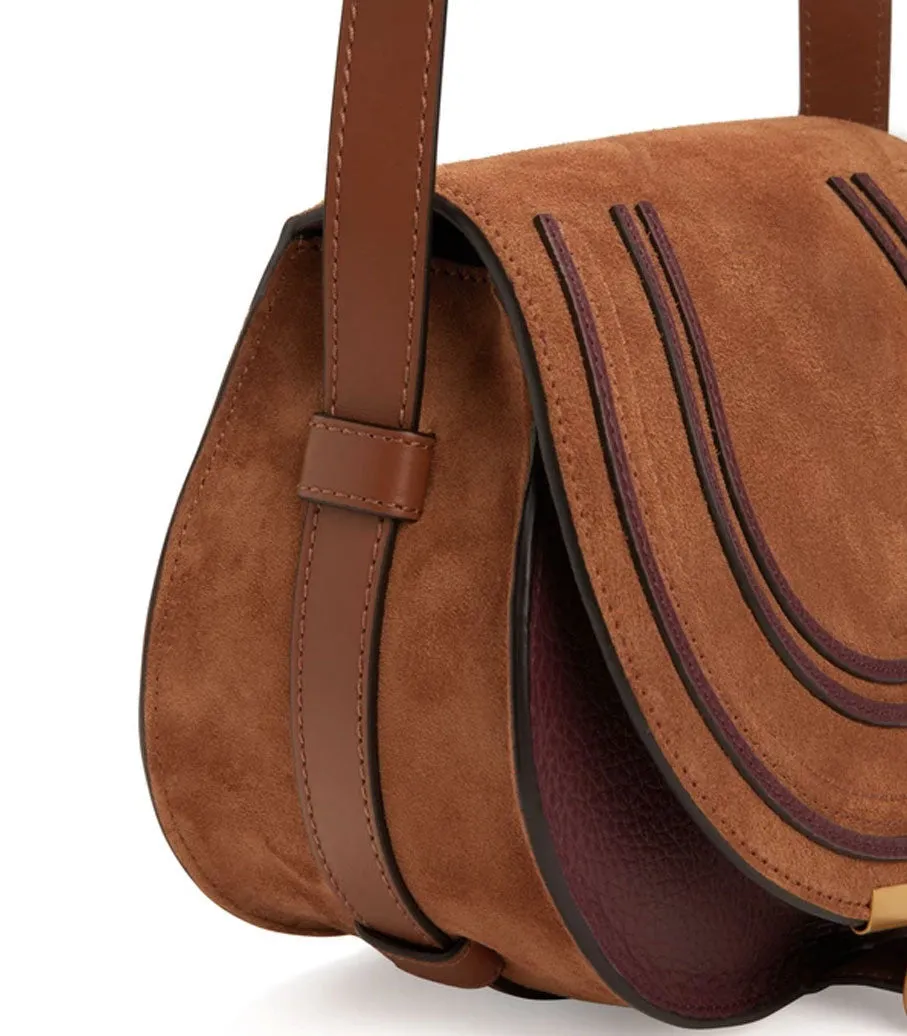 Marcie Mini Satchel Suede, Tan / Burgundy