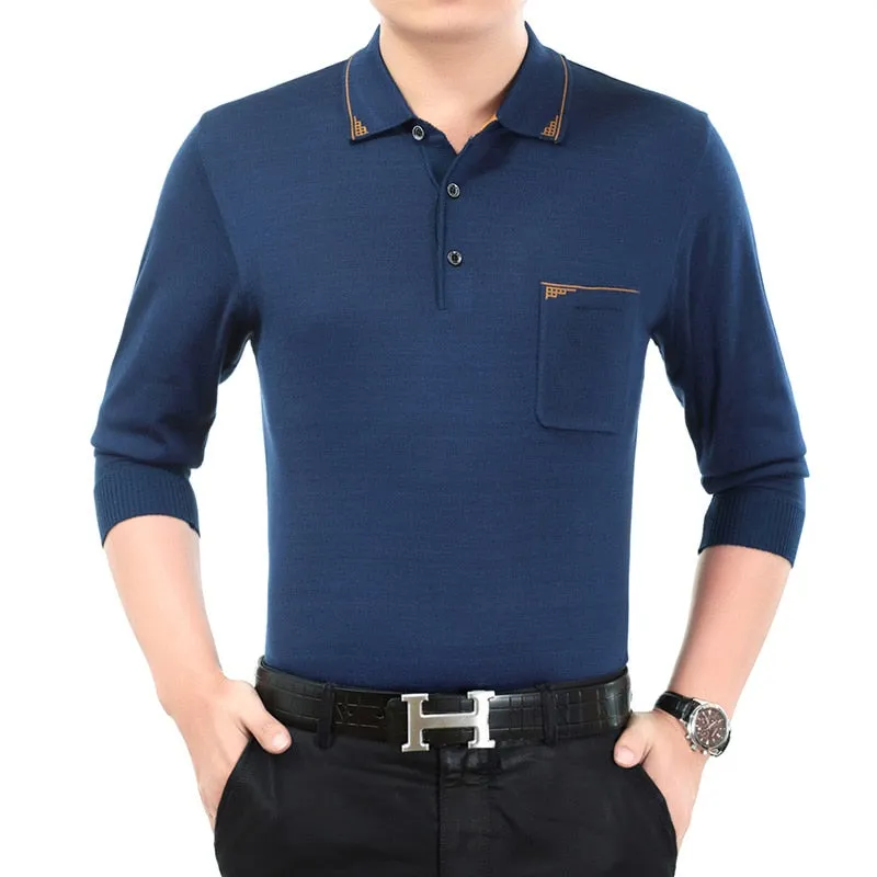 Men's Casual Contrast Color Plaid Business Long Sleeve Poloshirt