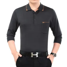 Men's Casual Contrast Color Plaid Business Long Sleeve Poloshirt