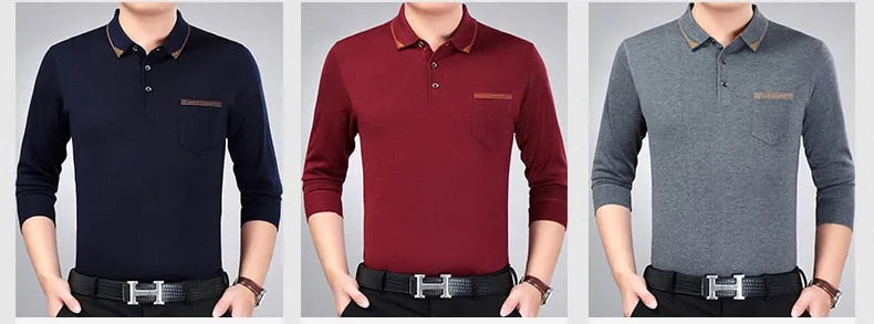 Men's Casual Contrast Color Plaid Business Long Sleeve Poloshirt