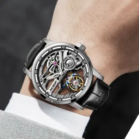 Men's Luminous Skeleton Flywheel Tourbillon Business Style Wristwatch