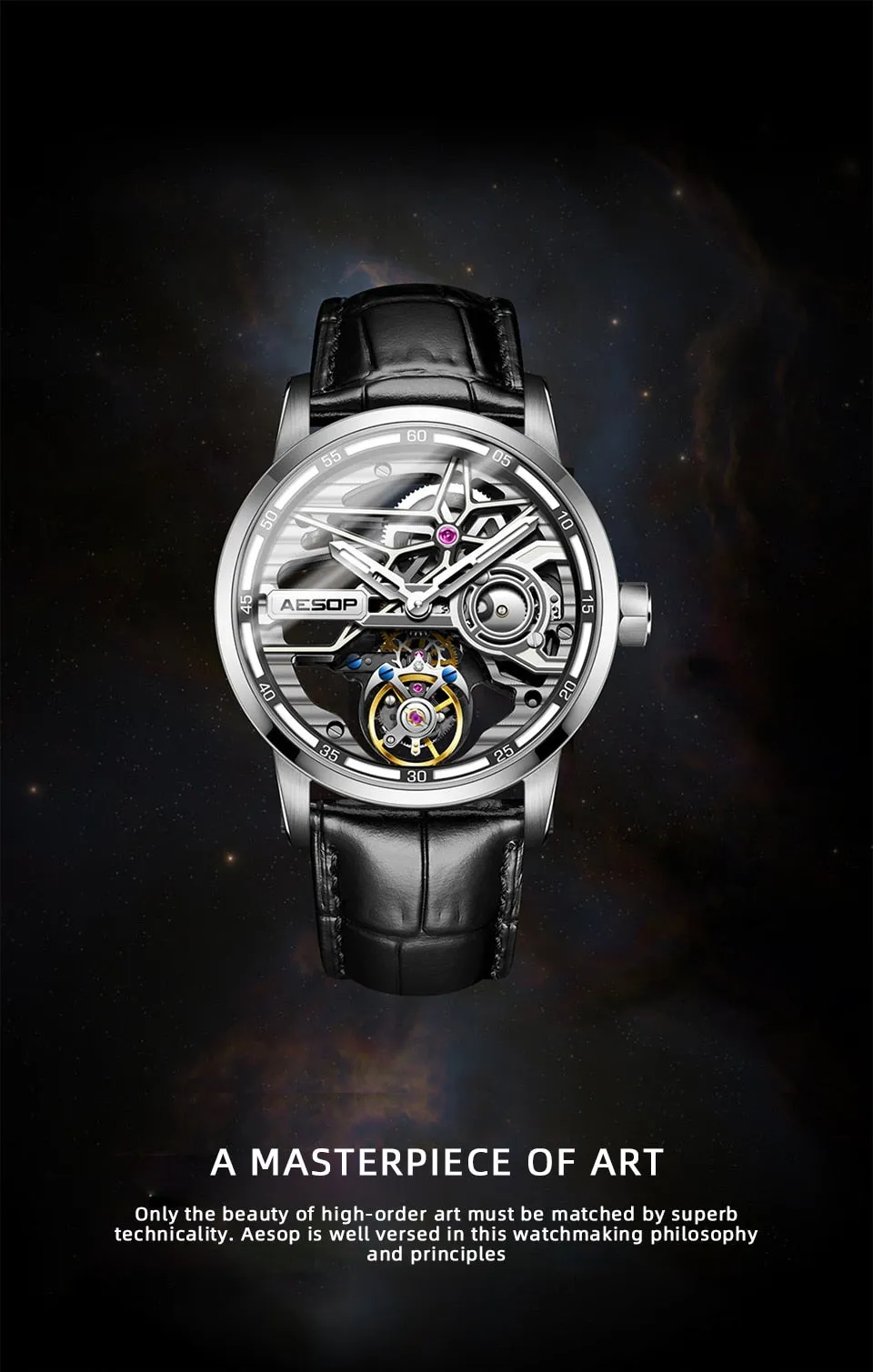 Men's Luminous Skeleton Flywheel Tourbillon Business Style Wristwatch