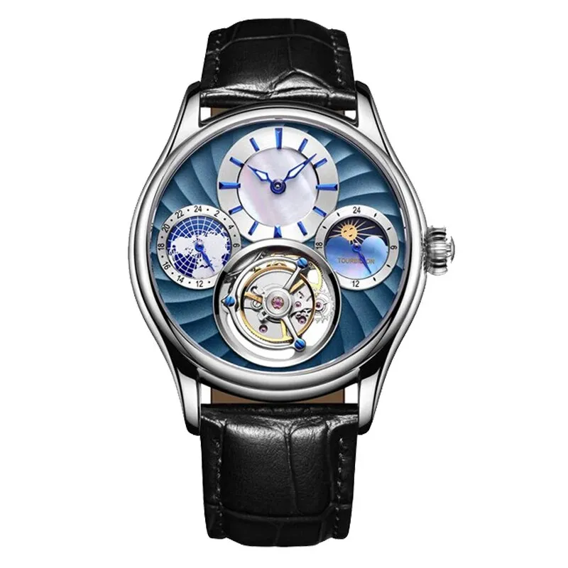 Men's Luxury Multifunctional Tourbillon Mechanical Multiple Time Zone Watch