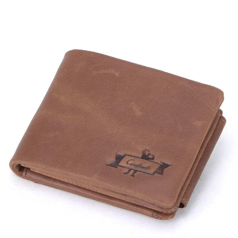 Men's Retro Crazy Horse Leather Tri-fold Small Card Holder Short Wallets Purses