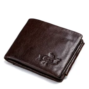 Men's Retro Crazy Horse Leather Tri-fold Small Card Holder Short Wallets Purses