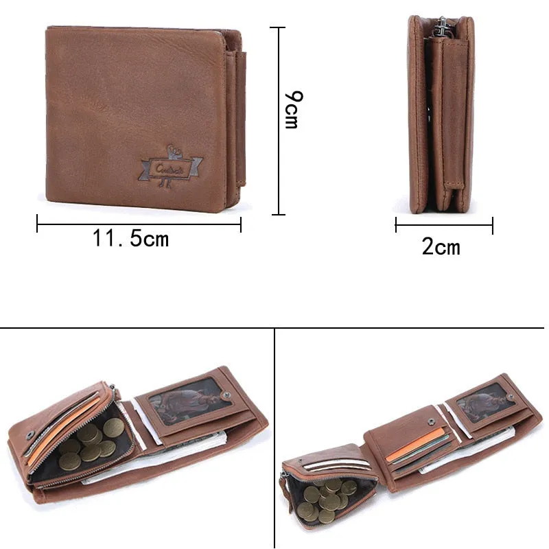 Men's Retro Crazy Horse Leather Tri-fold Small Card Holder Short Wallets Purses