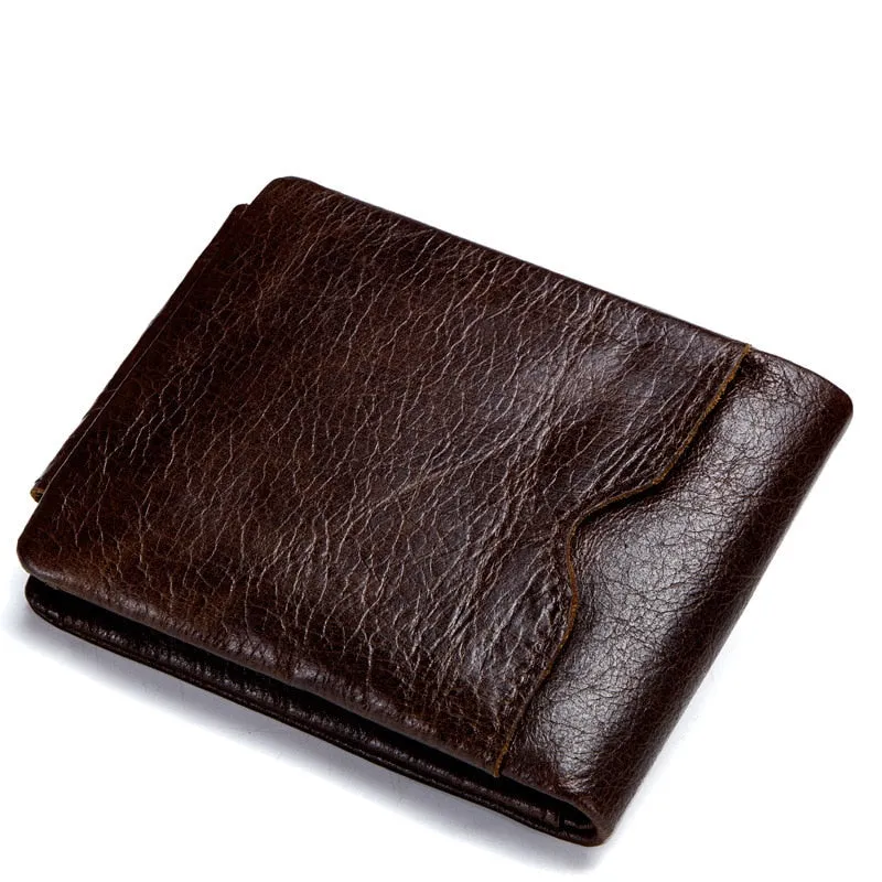 Men's Retro Crazy Horse Leather Tri-fold Small Card Holder Short Wallets Purses