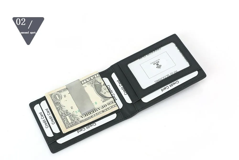 Men's Synthetic Leather Large Capacity Money Clip Business Wallet