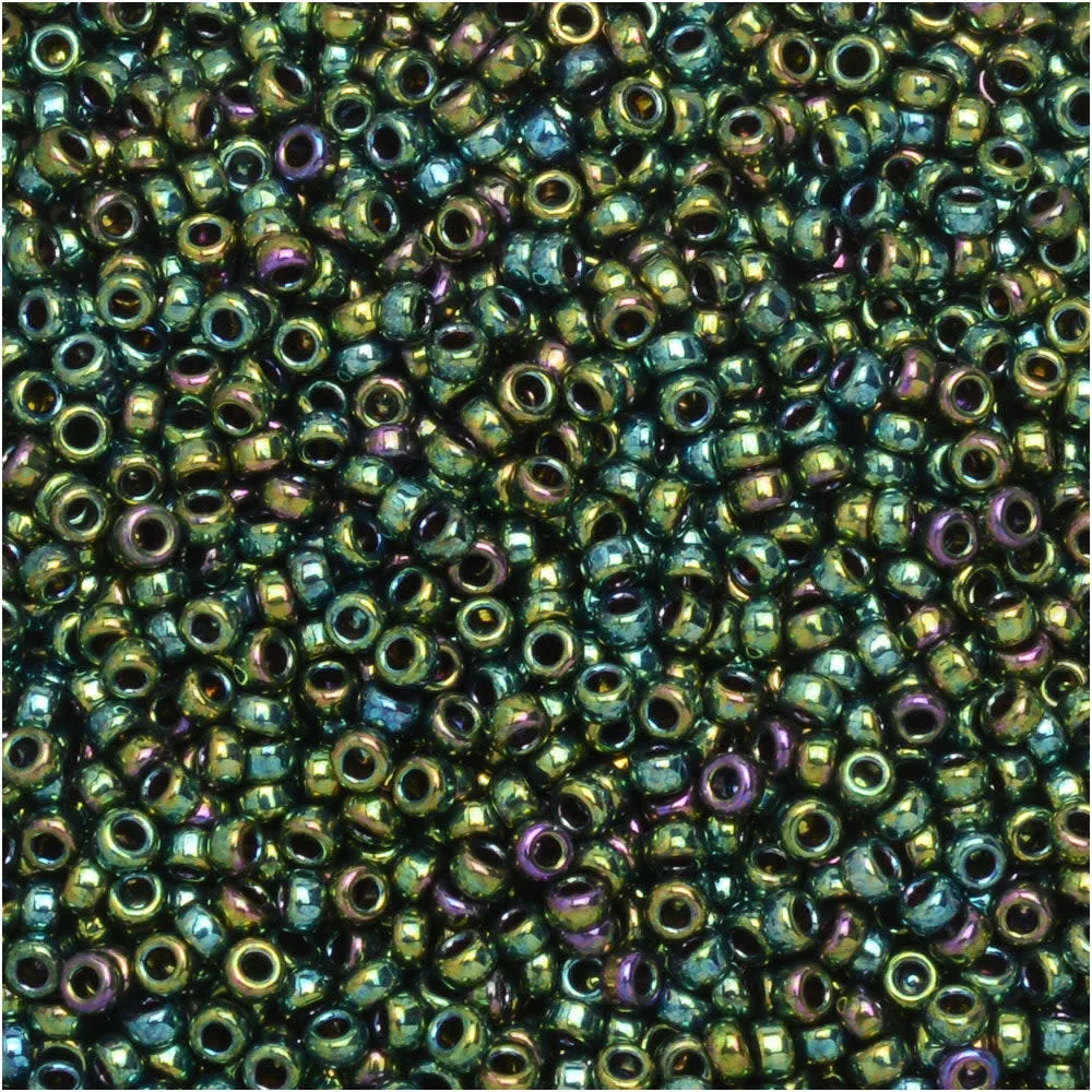 Miyuki Round Seed Beads, 15/0, #9468 Metallic Green Iris (8.2 Gram Tube)