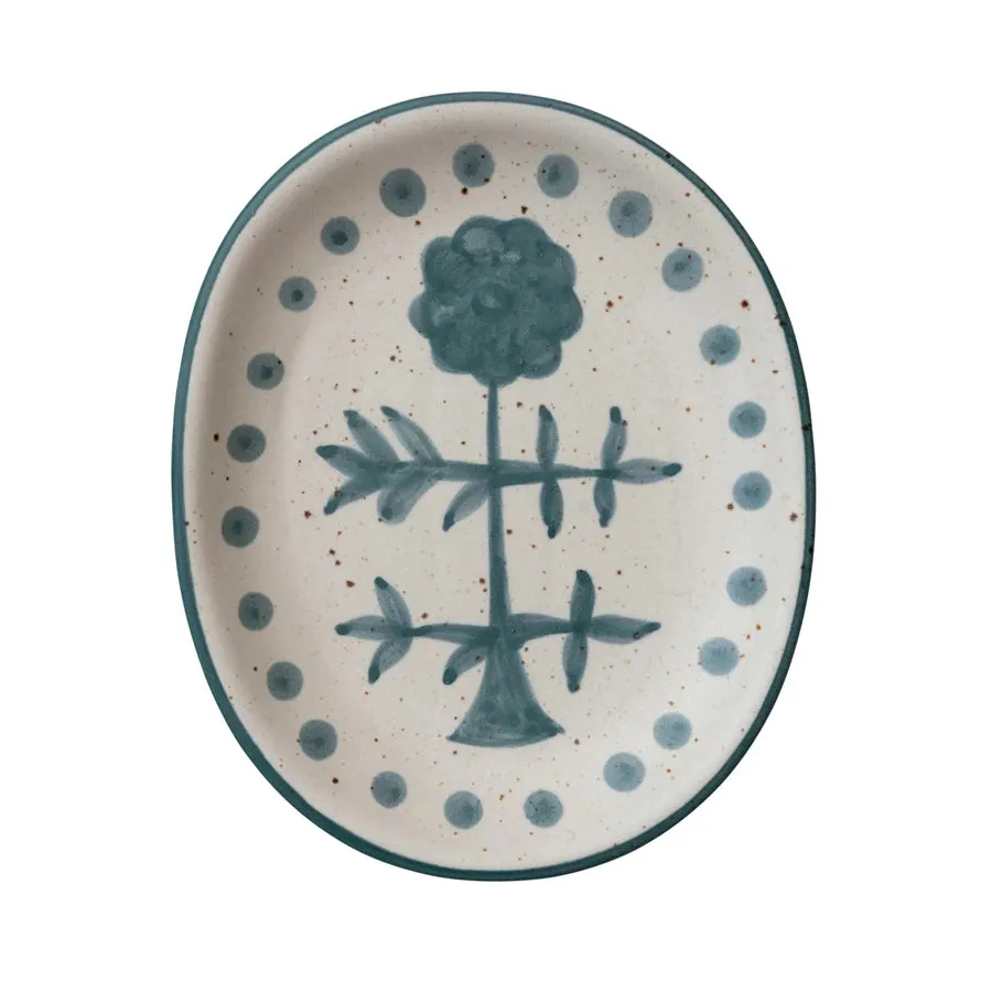 NAVY CREAM SPECKLED FLORAL PLATTER