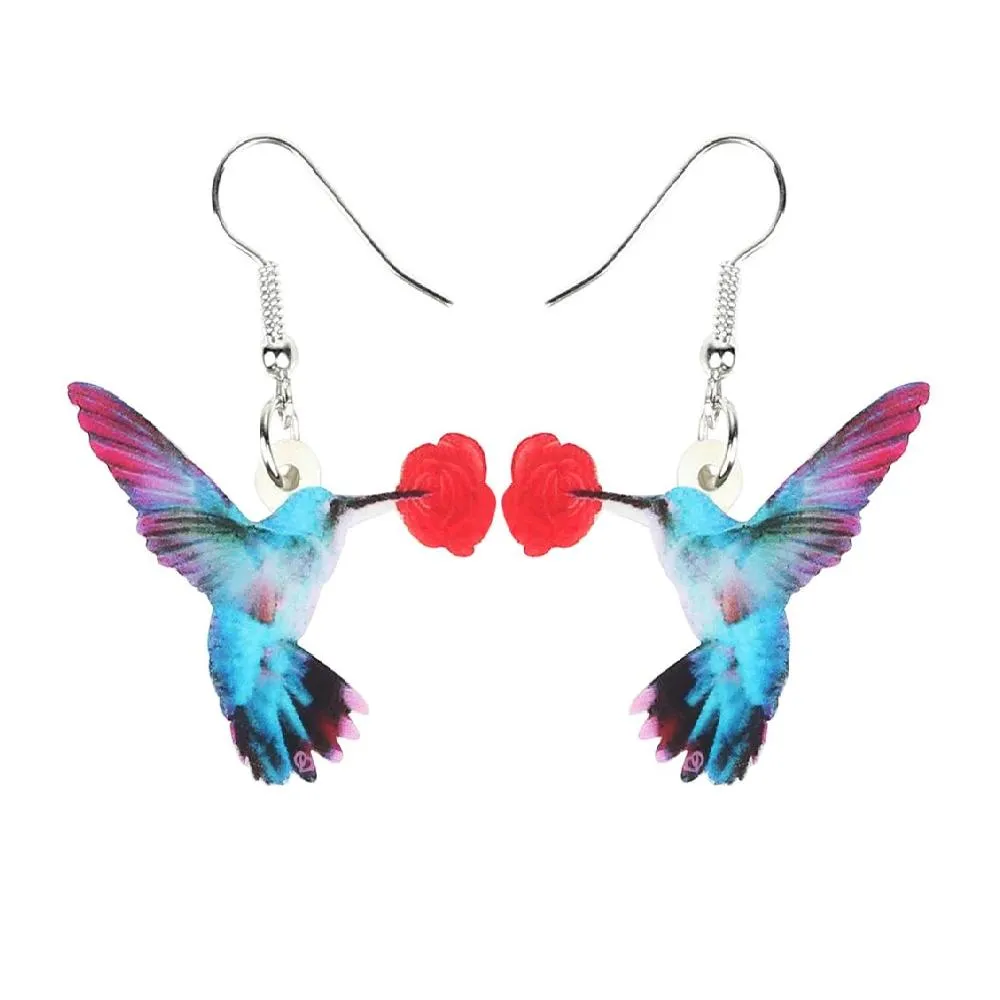 New Stylish Flower Flying Humming Bird Dangle Drop Earrings