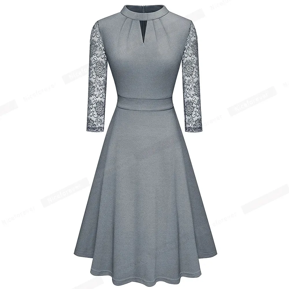 Nice-forever Elegant Elegant Office Hollow Out Business Dress