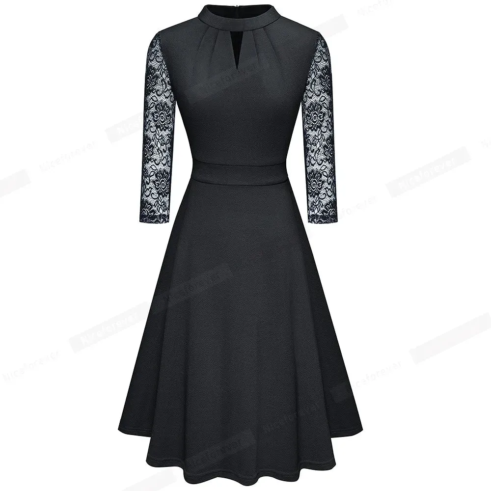 Nice-forever Elegant Elegant Office Hollow Out Business Dress