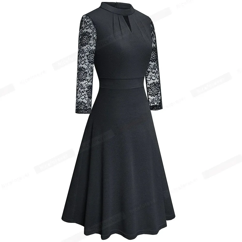 Nice-forever Elegant Elegant Office Hollow Out Business Dress