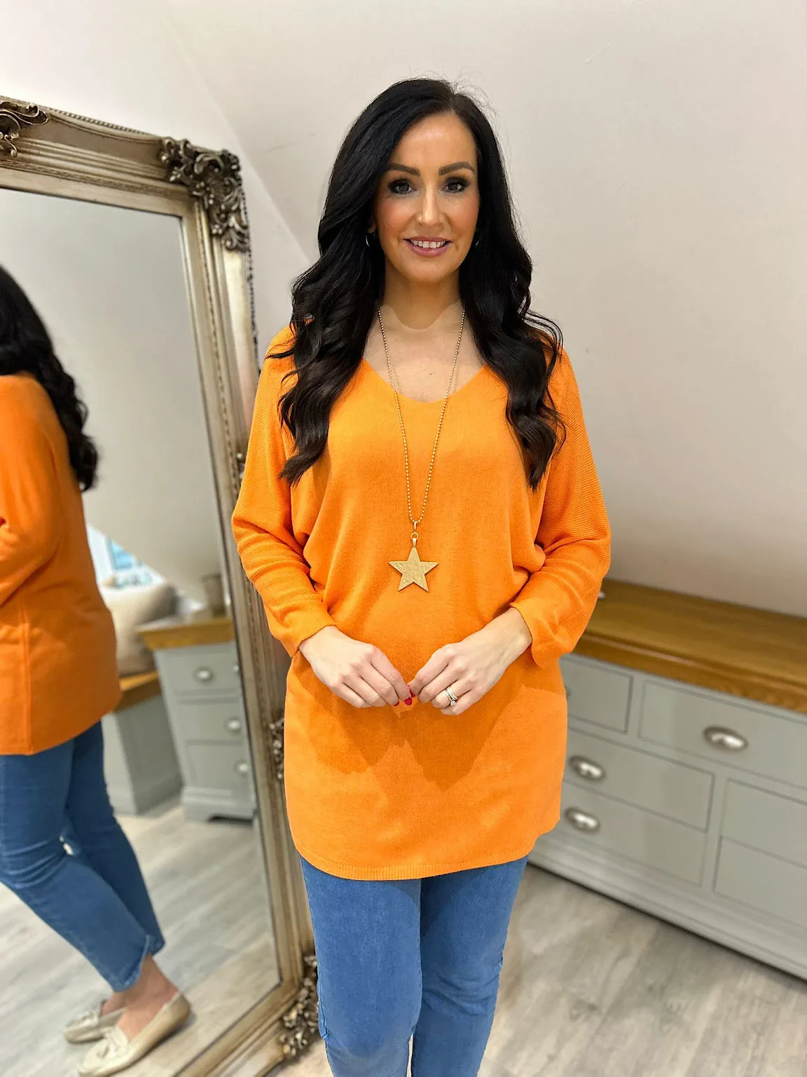 Orange Lightweight V Neck Tunic Suzie