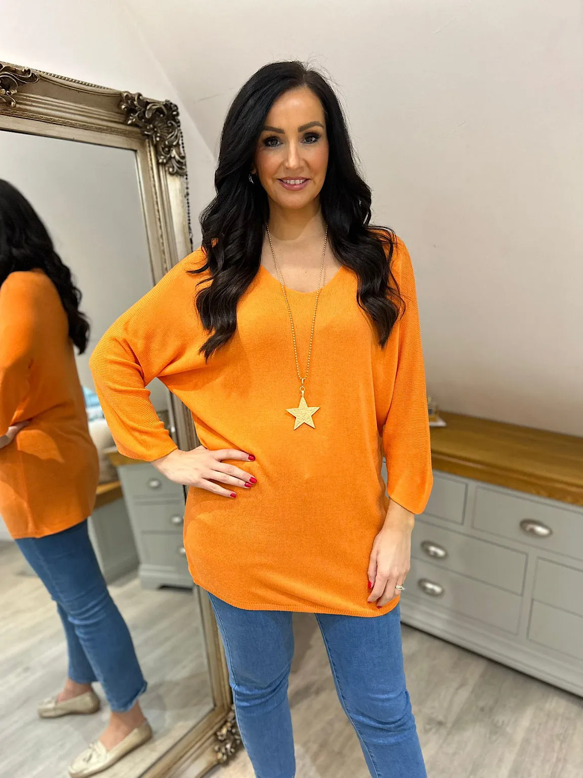 Orange Lightweight V Neck Tunic Suzie