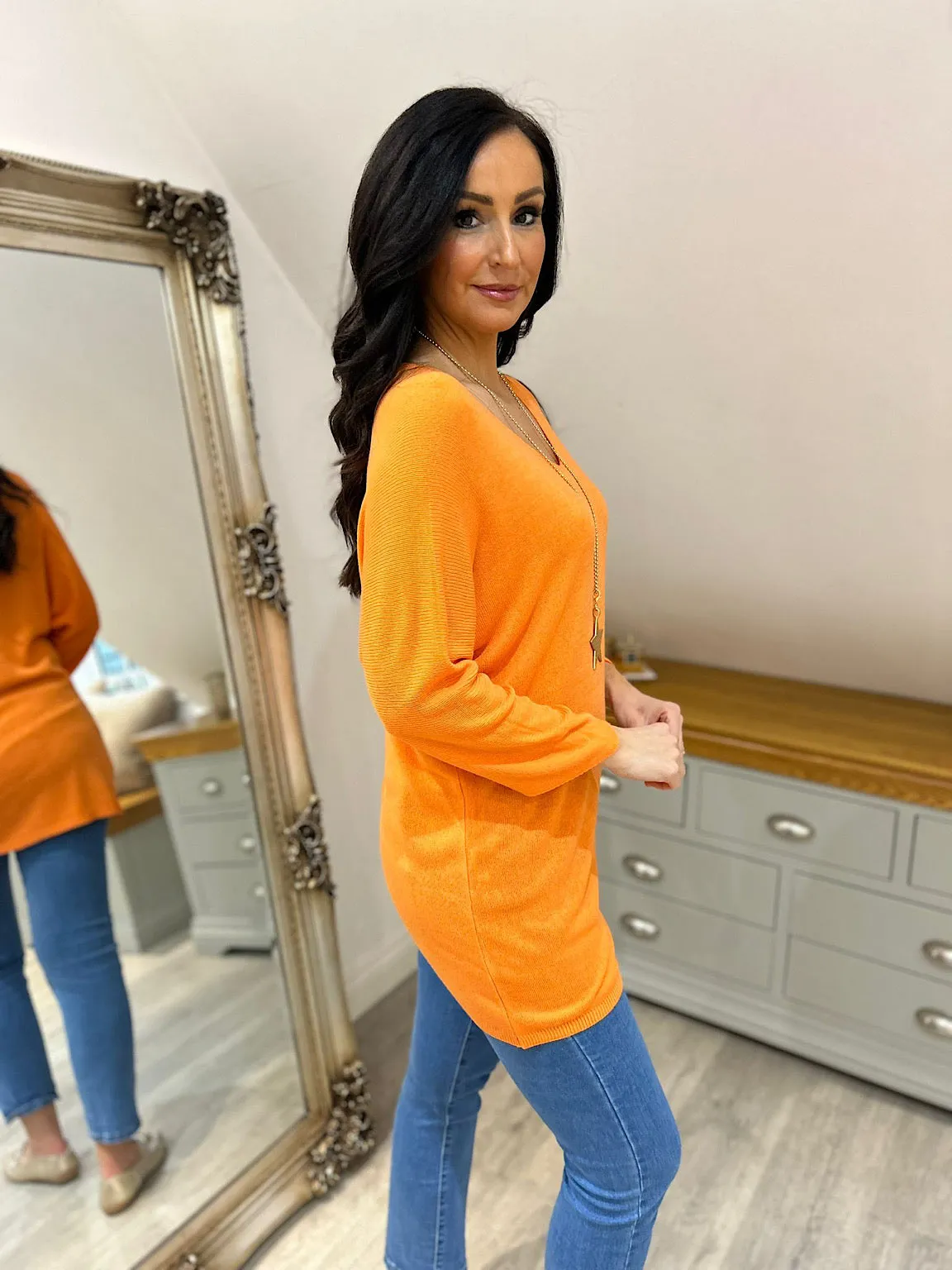 Orange Lightweight V Neck Tunic Suzie