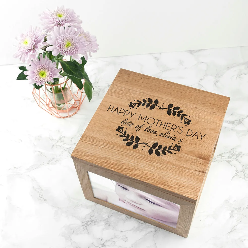 Personalised Happy Mother's Day Large Oak Photo Cube