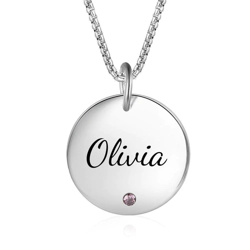 Personalized Birthstone Necklace with Engraved Name