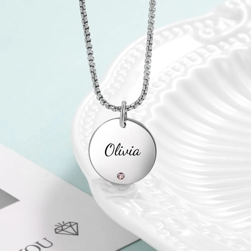 Personalized Birthstone Necklace with Engraved Name