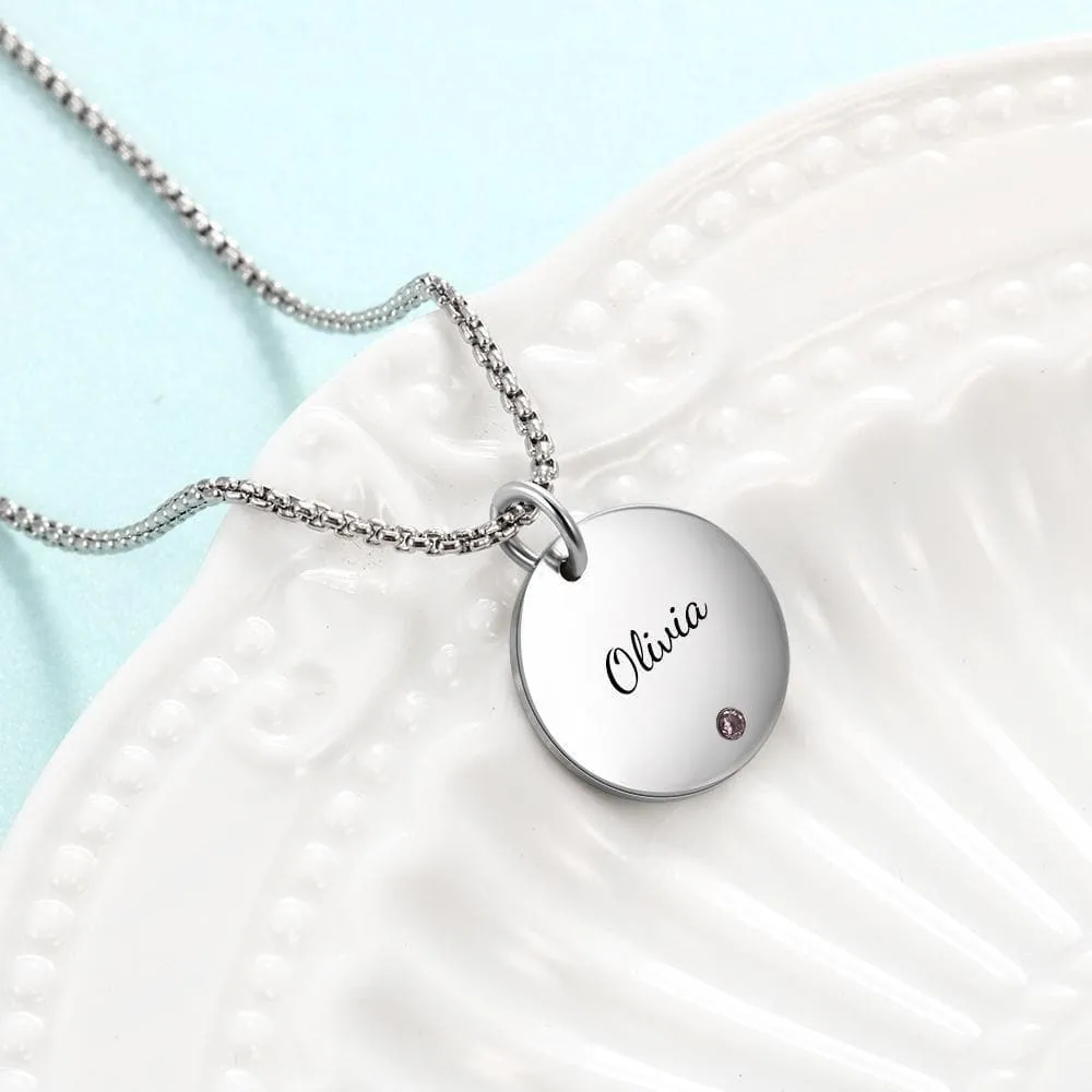 Personalized Birthstone Necklace with Engraved Name