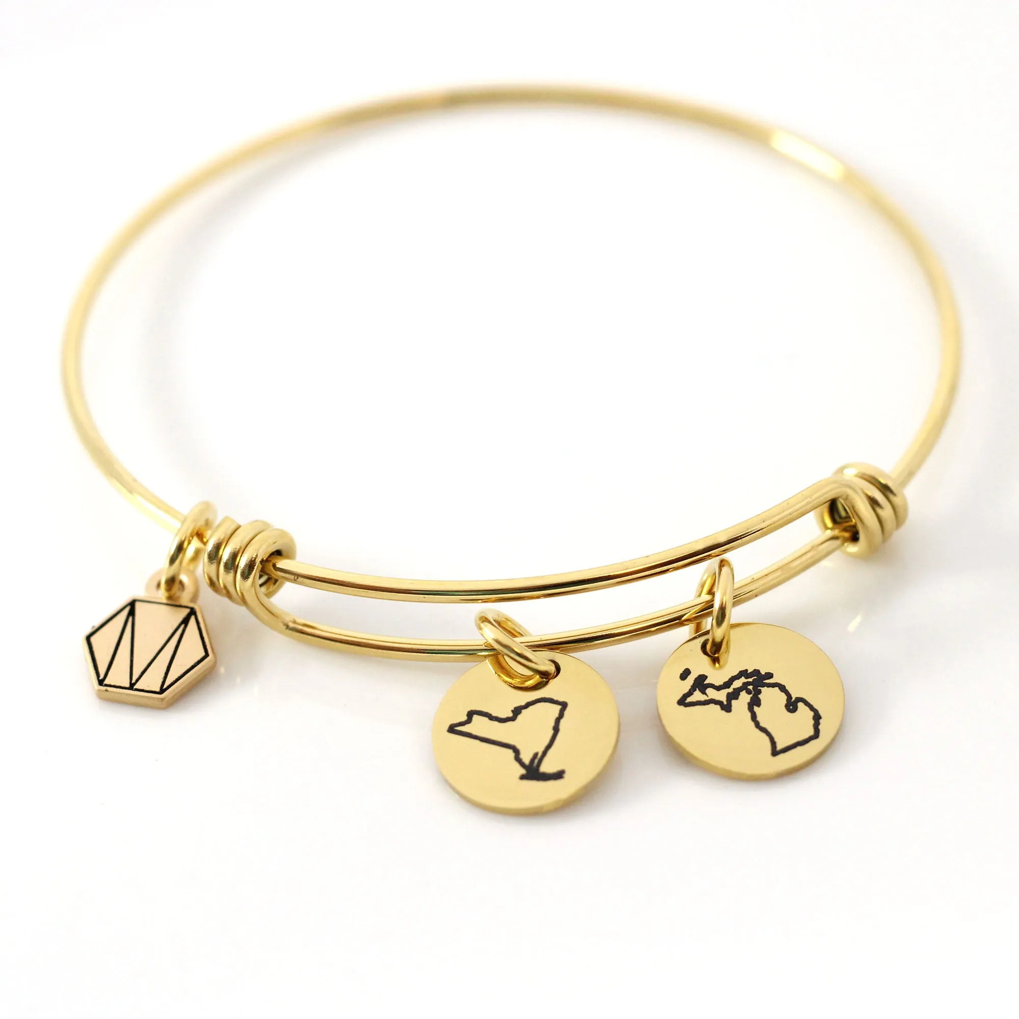 Personalized State Bangle Charm Bracelet