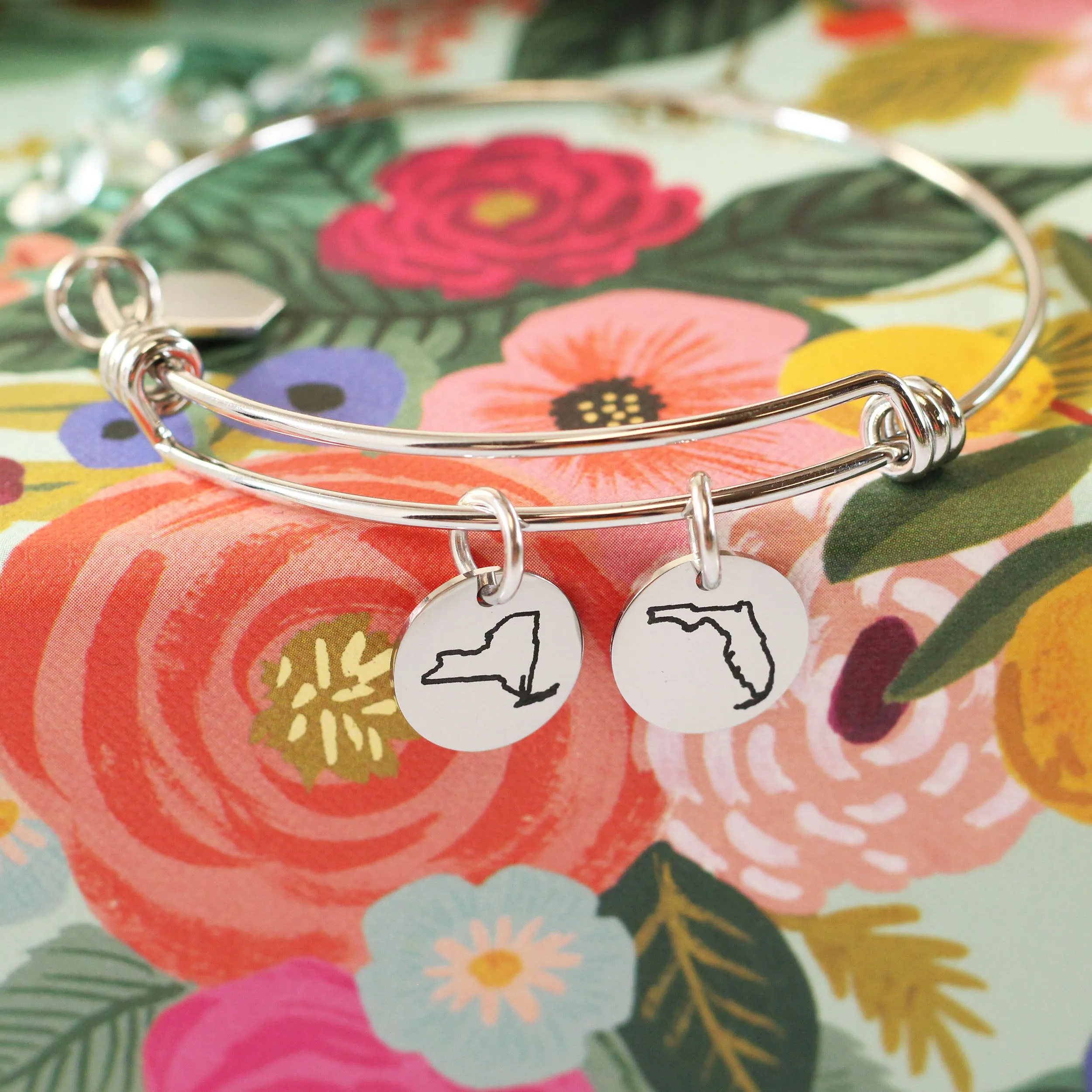 Personalized State Bangle Charm Bracelet