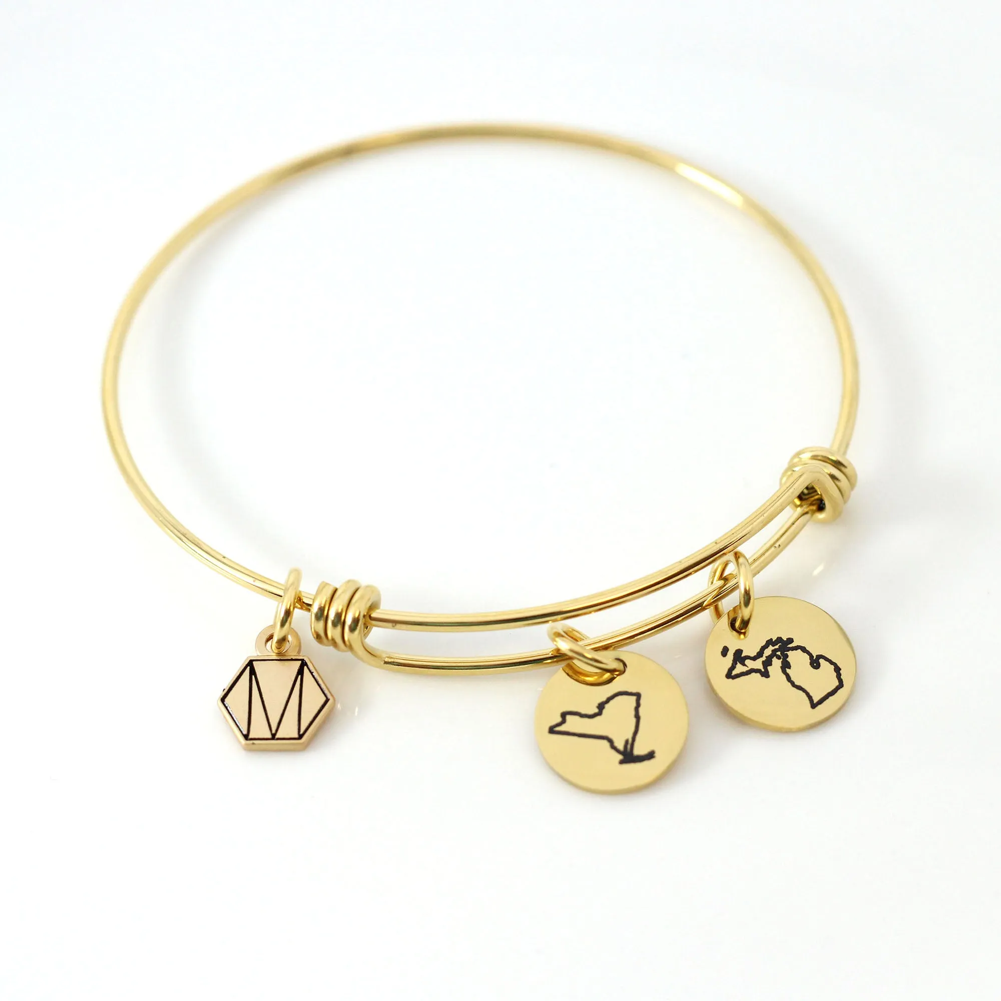 Personalized State Bangle Charm Bracelet