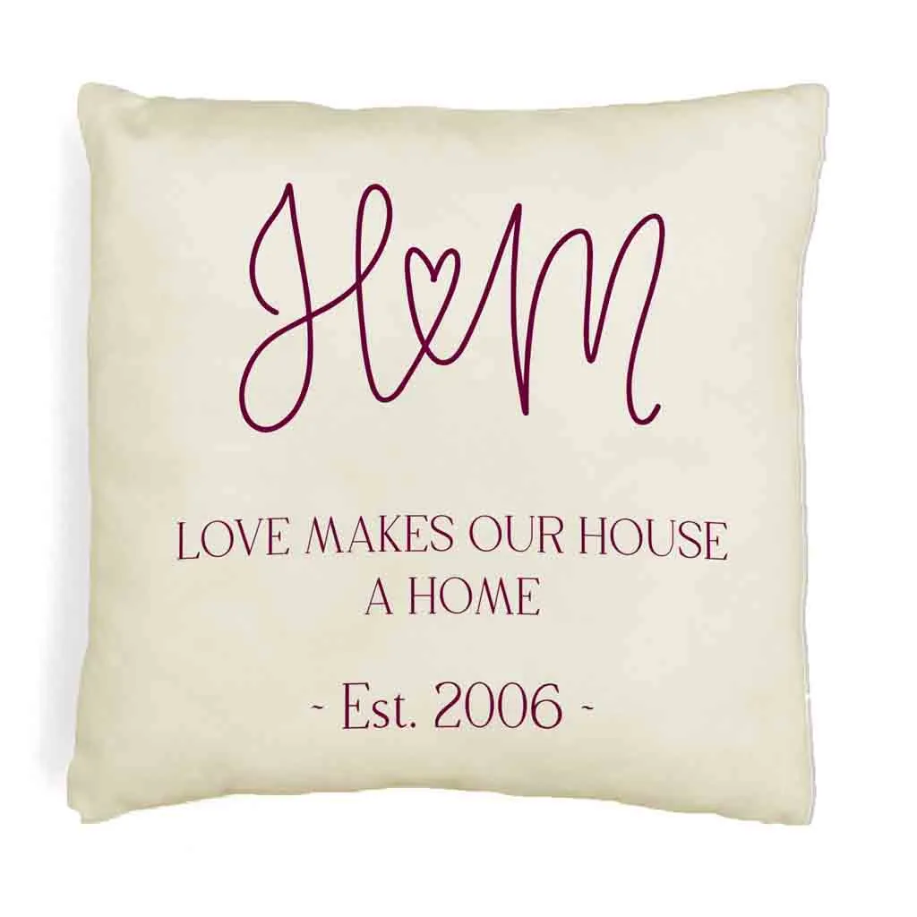 Personalized Throw Pillow Cover with Initials and Year