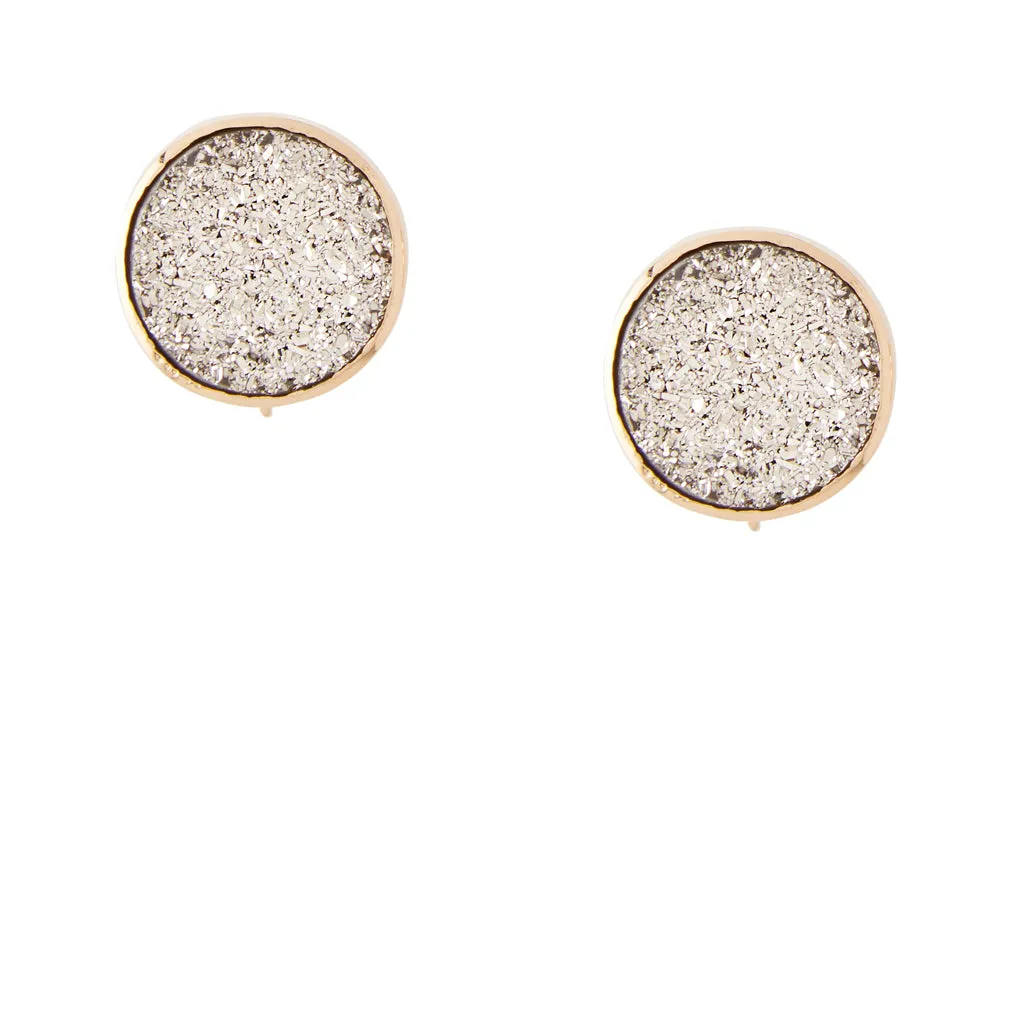 Platinum Druzy Round Earring