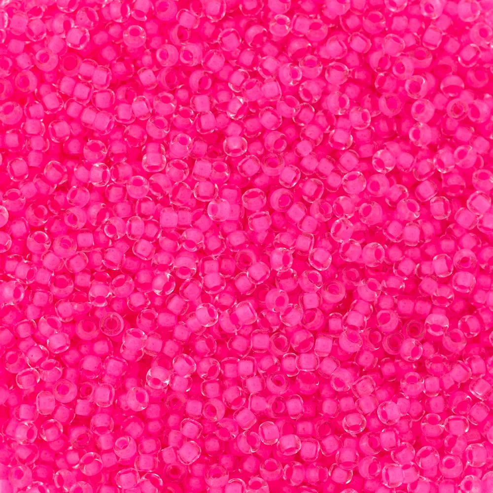 Preciosa Czech Glass, 11/0 Round Seed Bead, Crystal Color Lined Neon Pink (1 Tube)