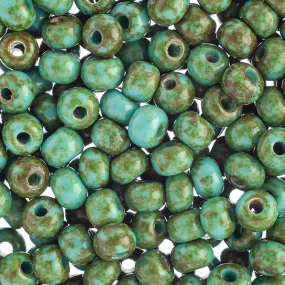 Preciosa Czech Glass, 2/0 Round Pony Seed Bead, Opaque Travertine on Turquoise (1 Tube)