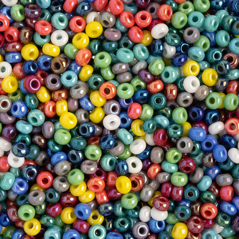 Preciosa Czech Glass, 8/0 Seed Bead, Opaque Multi-Color Rainbow (1 Tube)