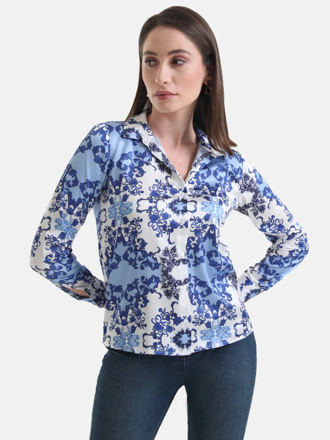 Printed Loose Satin Shirt