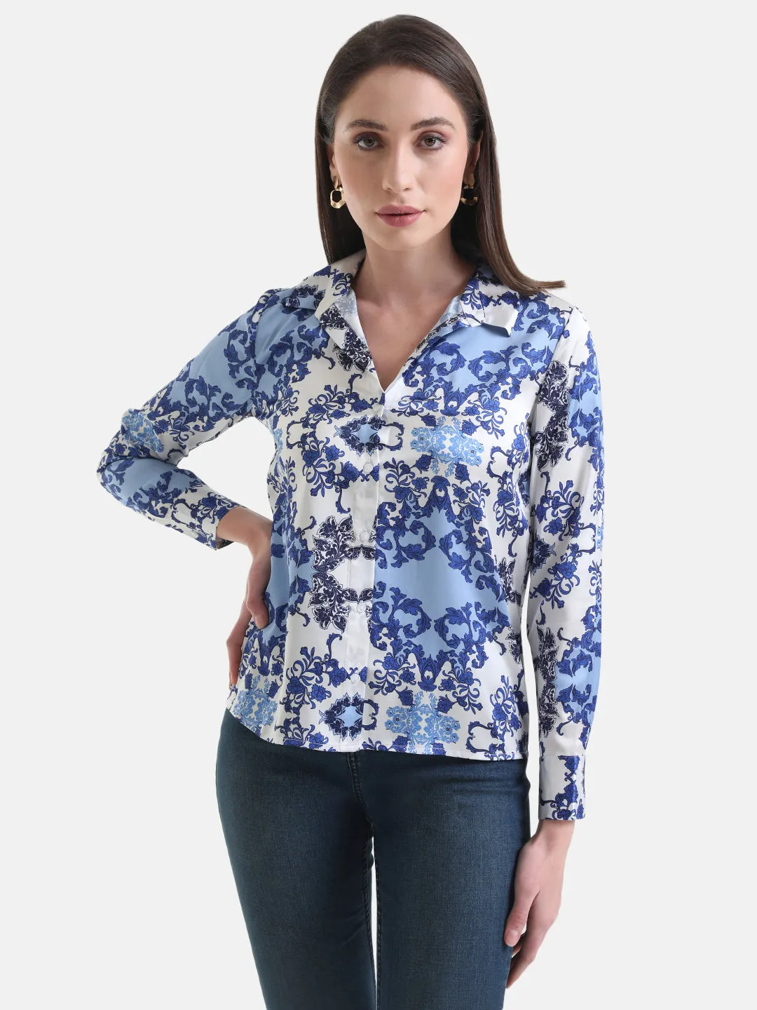 Printed Loose Satin Shirt