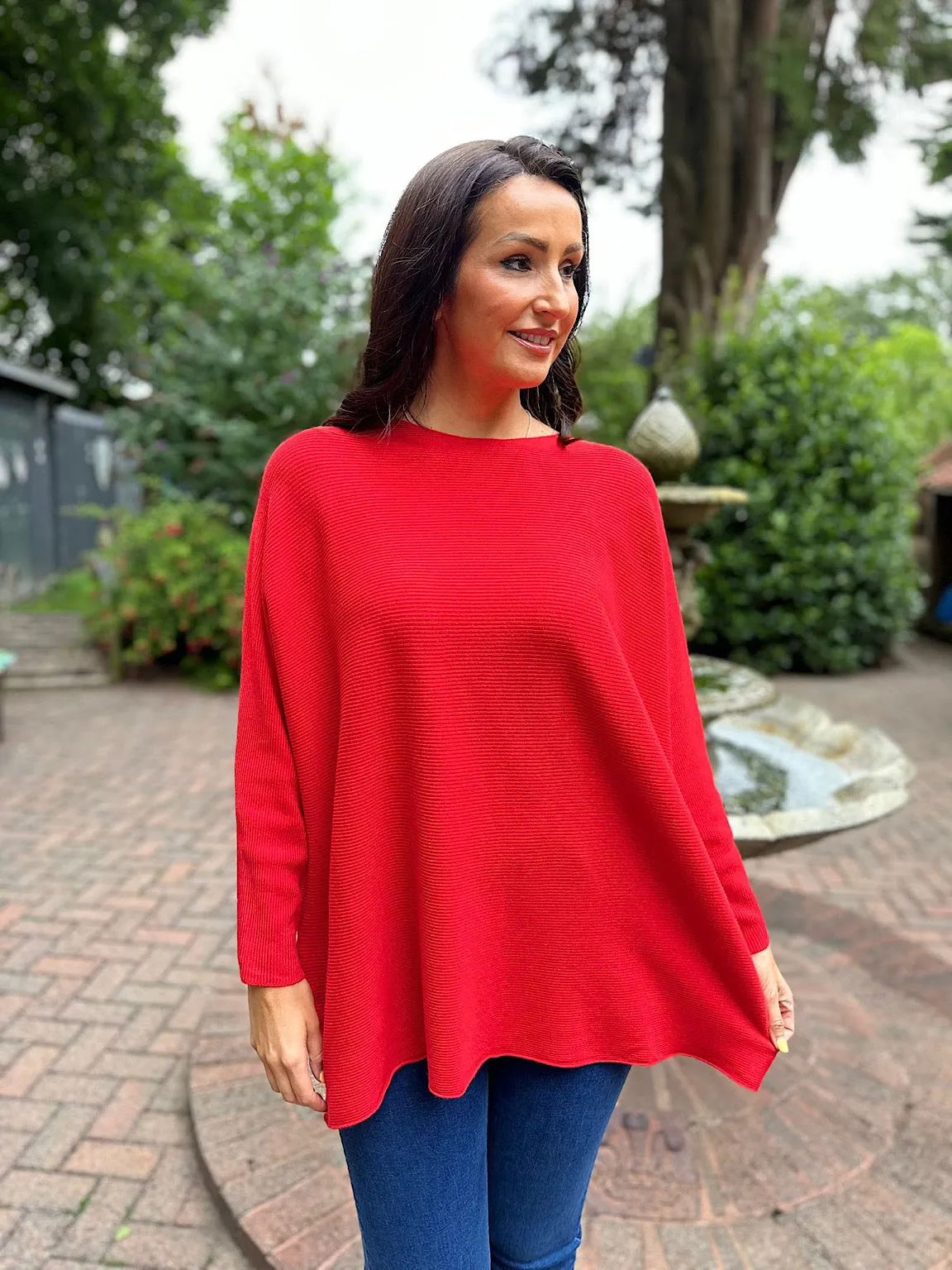 Red Lightweight Ribbed Knit Katie