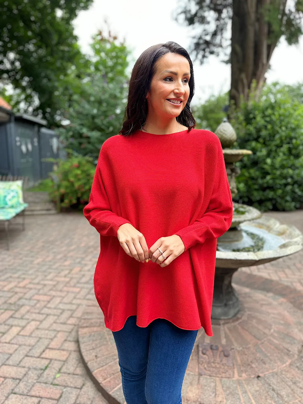 Red Lightweight Ribbed Knit Katie