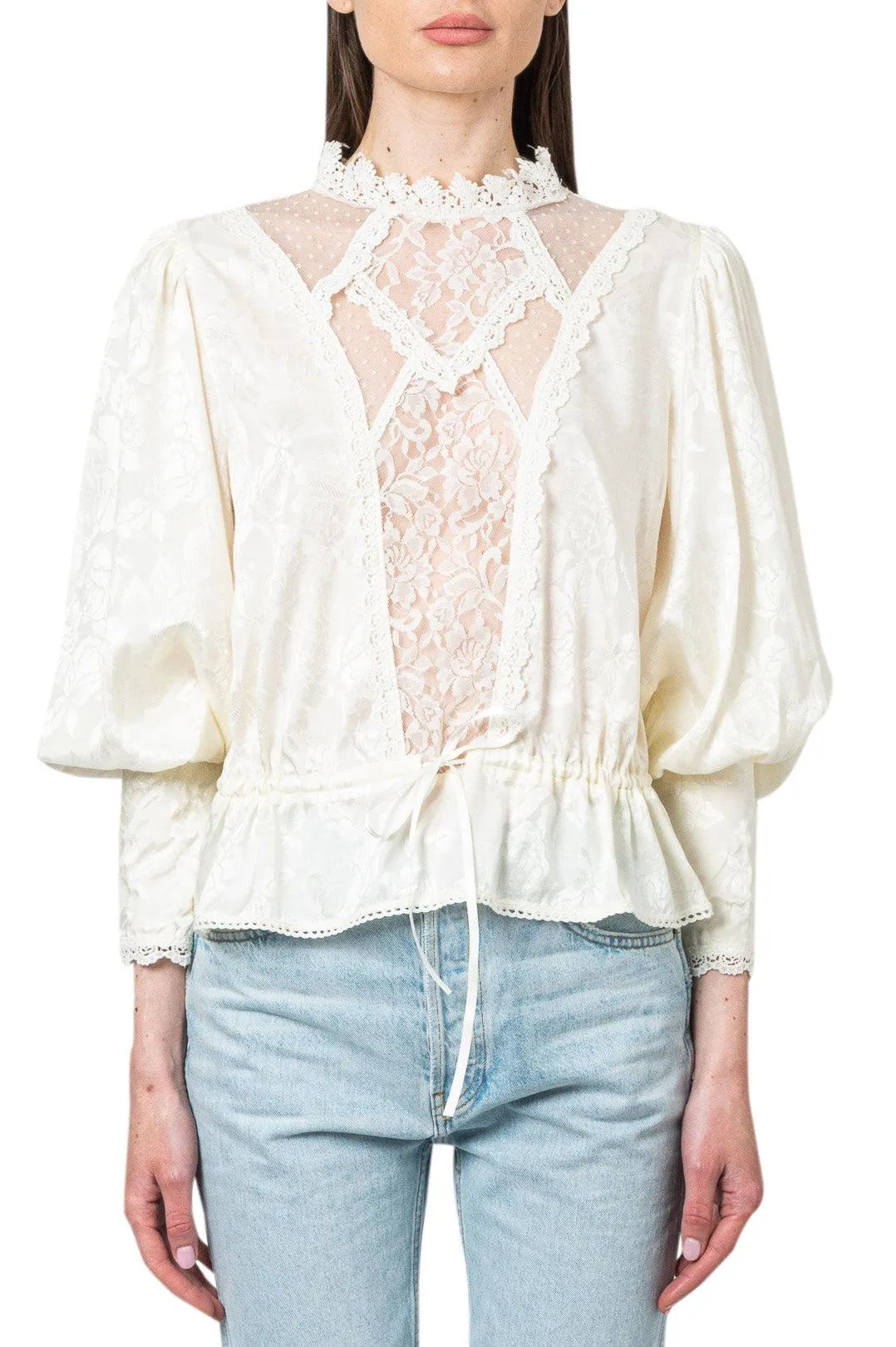 Ruffled floral tulle blouse